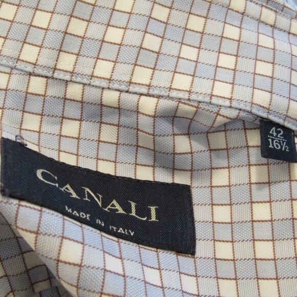 Canali Men's Shirt Light Blue Checks Cotton L 16 1/2-42 Made in Italy Very Nice - Picture 8 of 10